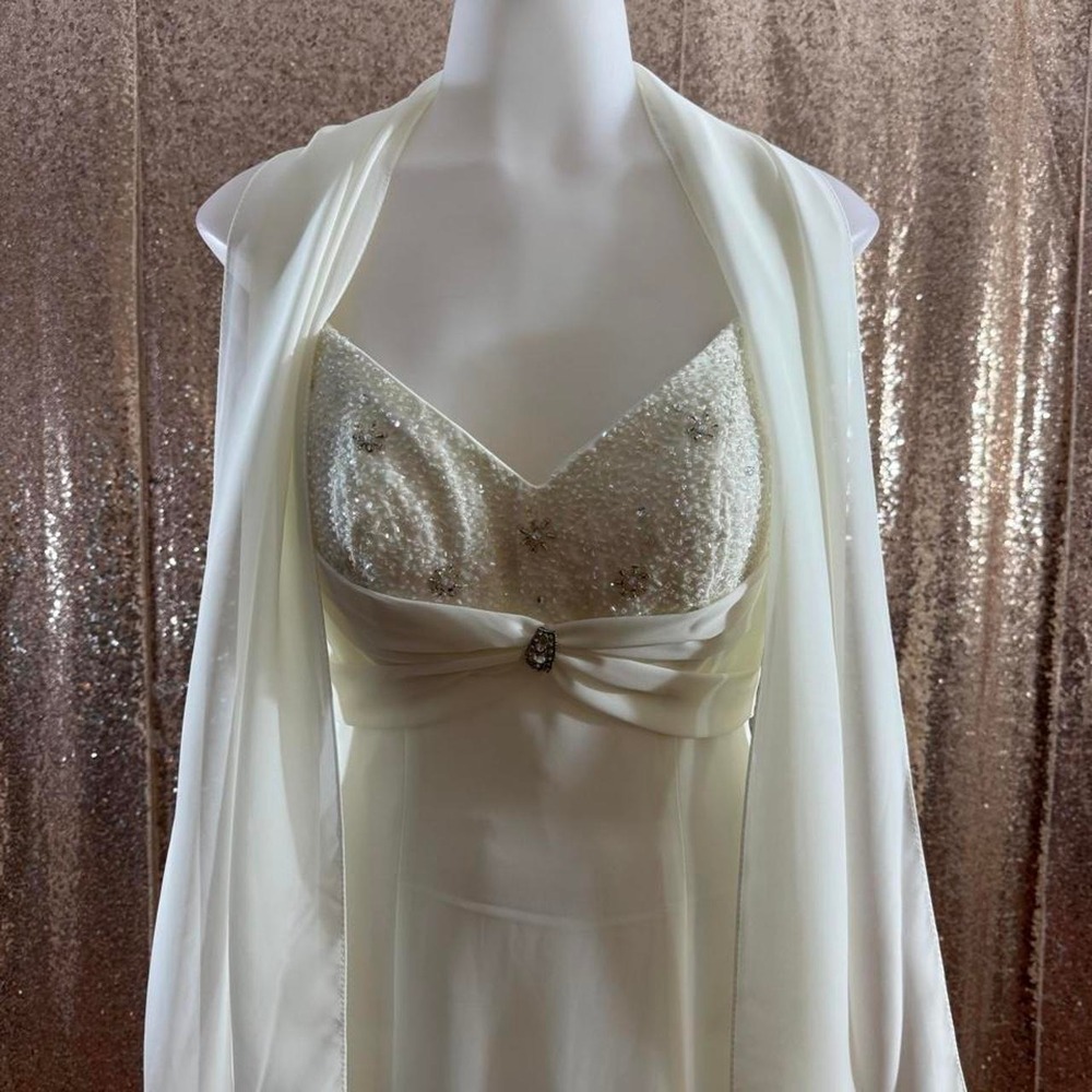 Y2K White Beaded Midi Dress with Matching Shawl/Sizes XS-S - Picture 2 of 8